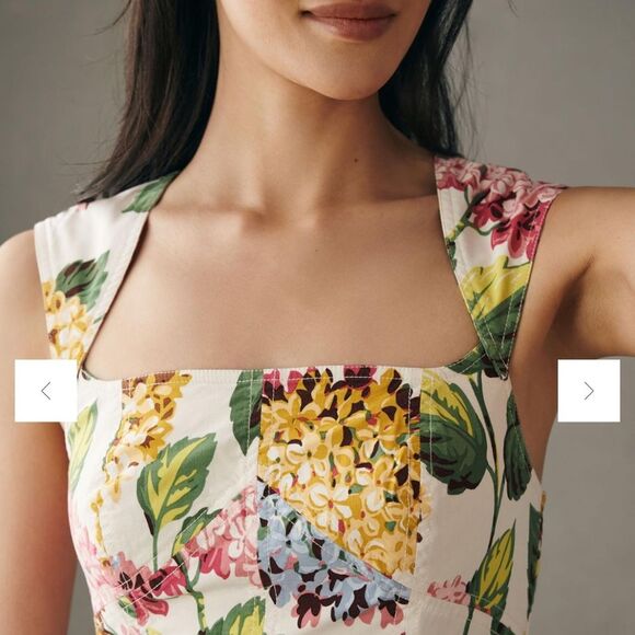 By Anthropologie Slim Square-Neck Sheath Midi Dress Hydrangea Print size 2 - Picture 2 of 8